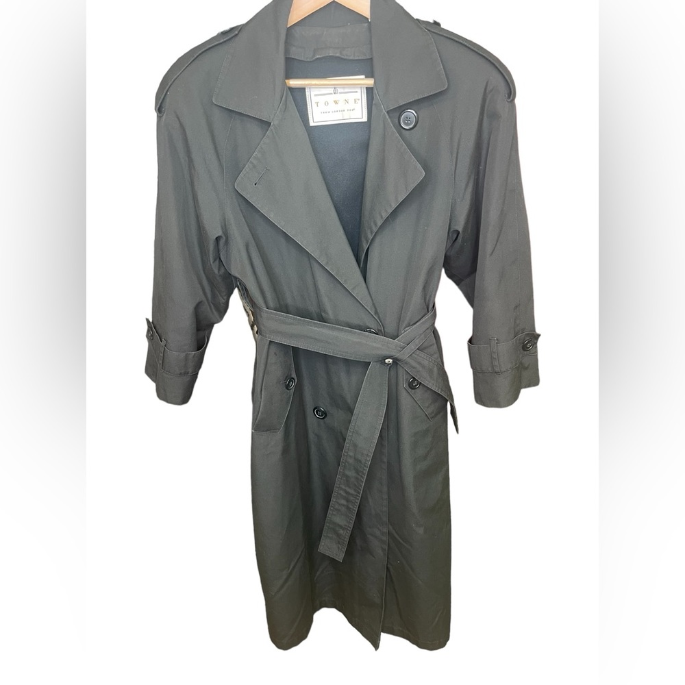 Towne London Fog Black Trench Coat womans 4P - Picture 1 of 8